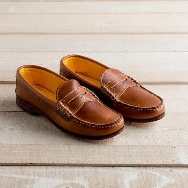 Classic Womens Leather Penny Loafer Casual Flat Shoes