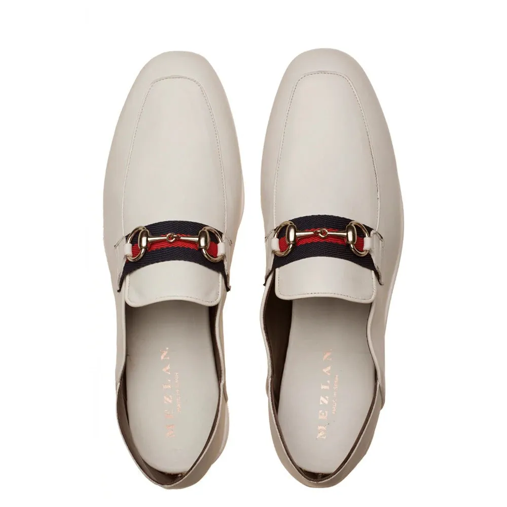 Mezlan R20252 Men's Shoes White Calf-Skin Leather Collapsible-Heels Slipper Sandals (MZS3466)
