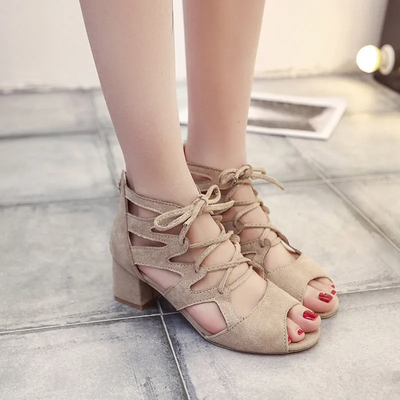 Pumps Open Toe Lace Up Heels Sandals
